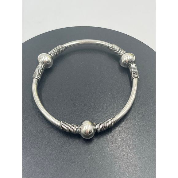 Sterling Silver Three Rope Ball Twisted Bali Style Bangle Bracelet Sz 7.5-8 - Picture 13 of 13